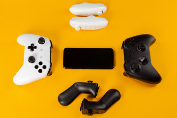 VR Headset on color table background