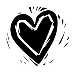 Beating heart black monochrome hand drawn silhouette illustration