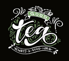 Obraz premium Tea time - cute hand drawn doodle lettering label art poster banner