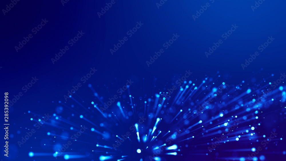 Poster 3d rendering of abstract blue background with glowing particles like micro world science fiction wit