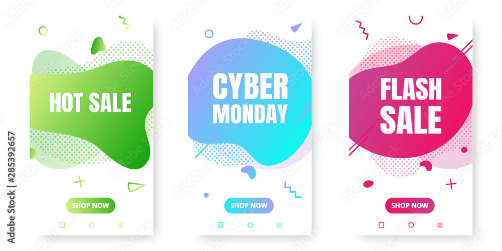 Poster 3 modern vertical mobile liquid abstract shape gradient memphis style design fluid vector colorful i