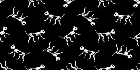 cat seamless pattern vector Halloween bone skeleton skull kitten cartoon character doodle illustration black design