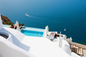 White architecture on Santorini island, Greece. Famous travel destination