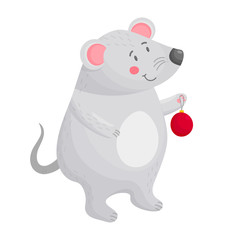mouse with Christmas ball in paws
