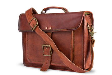 Shabby Old Vintage Brown Leather Bag Isolated On White Background