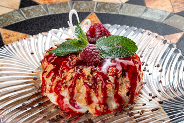 Italian dessert with raspberry and mascarpone cream