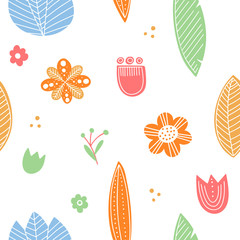 Cute color floral in scandinavian style. Isolated leaves.