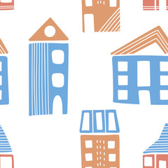 Cute hand drawn houses, childish print. Best for t-shirt, poster, wrapping paper, decoration. Vector illustration in scandinavian style.