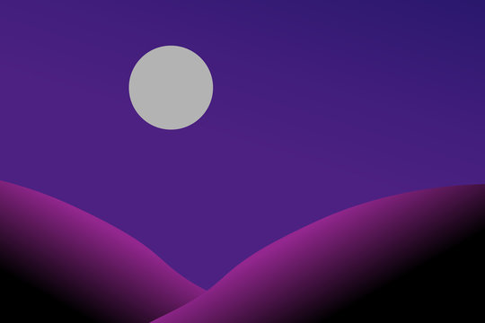 Moon With A Purple Sky And Mountains