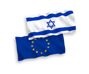 Flags of European Union and Israel on a white background