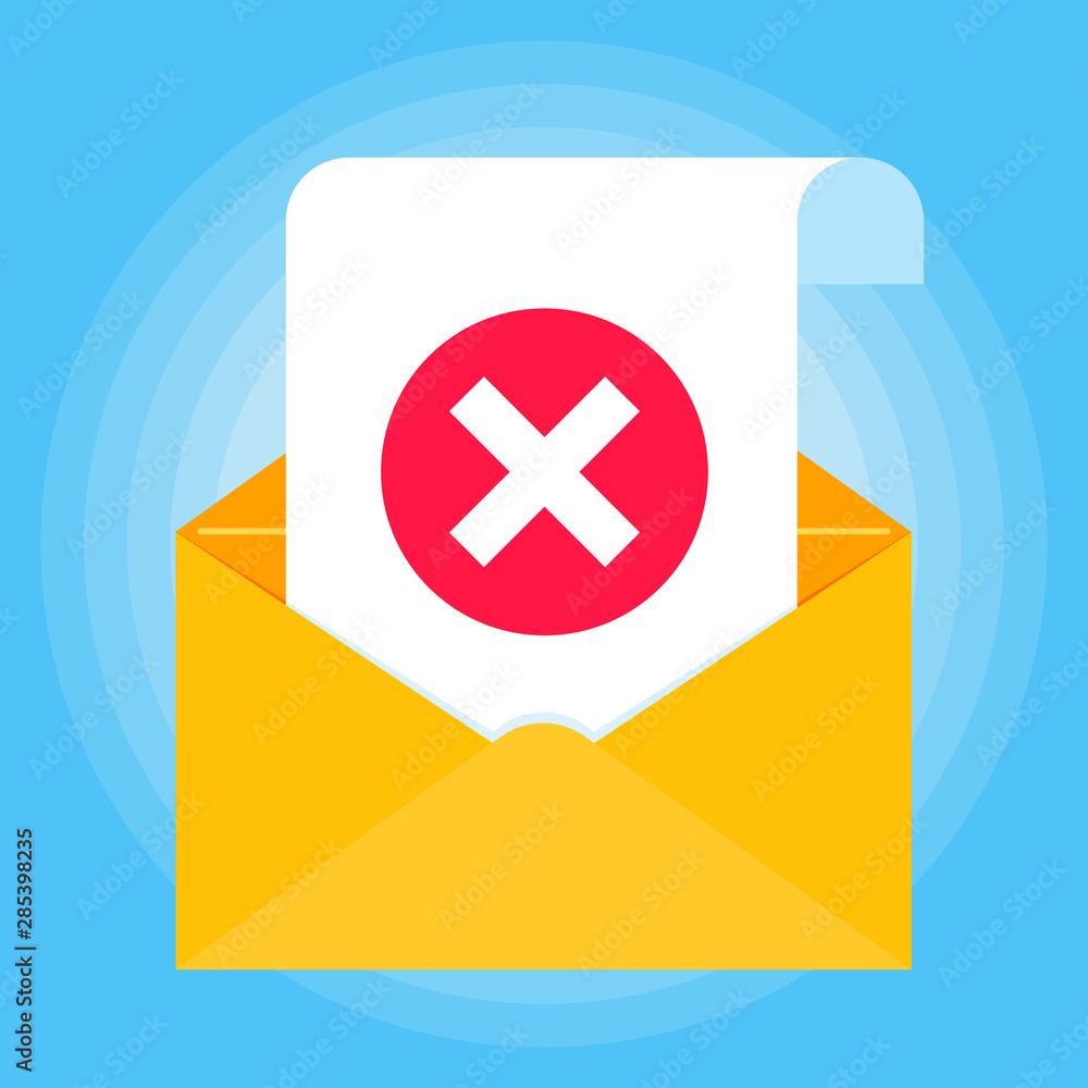 Poster open envelope with document paper sheet page check mark cross x icon sign vector illustration. symbo