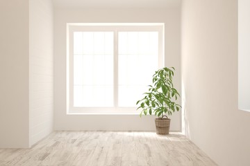 Empty room in white color. Scandinavian interior design. 3D illustration