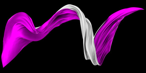 Wavy fabric on a black background. 3D rendering.