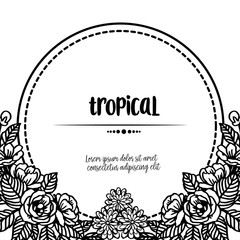 Cute pattern flower frame, lettering of tropical, shape of card, banners, posters. Vector