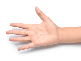 Female hand on white background