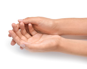 Female hands on white background