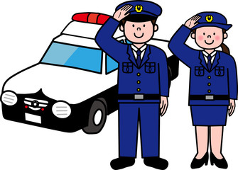 警察官と婦人警官とパトカー