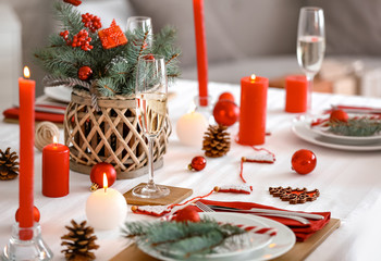 Beautiful table setting for Christmas dinner