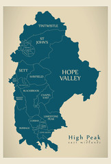 Wards map of High Peak district in East Midlands England UK with labels