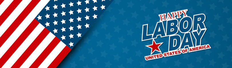 Happy Labor Day banner or header with a USA flag and typography. United States national September holiday. Vector illustration.