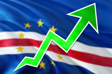 Cape Verde economy graph is indicating positive growth, green arrow going up with trend line. Business concept on national background.