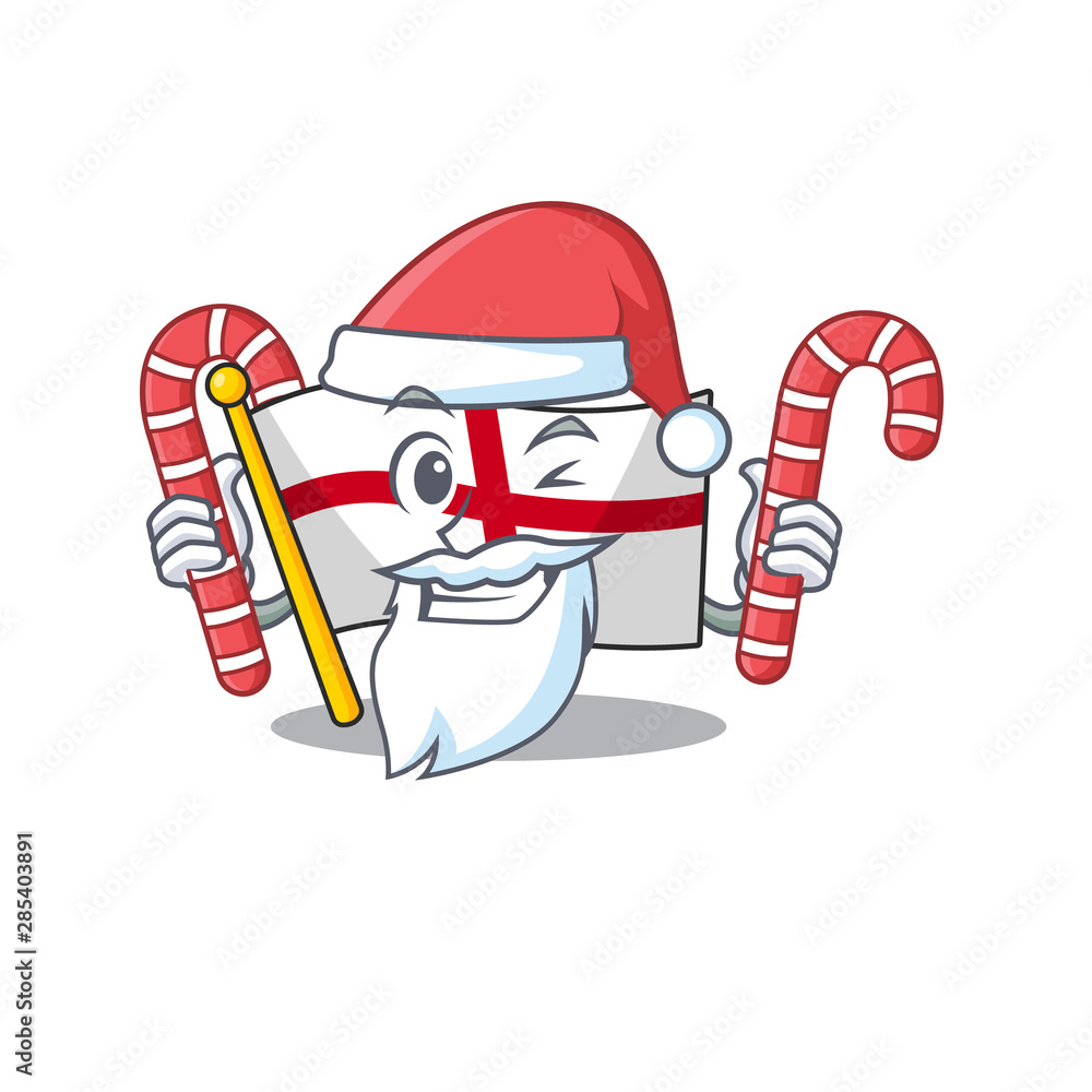 Sticker santa with candy flag england hoisted on character pole