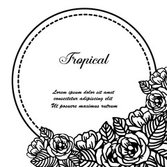 Elegant tropical cards, set vintage flower frame, isolated on a white backdrop. Vector