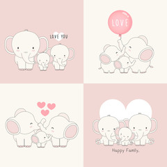 Cute elephant family with a little elephant in the middle.