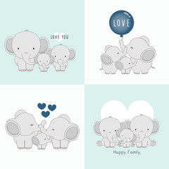 Cute elephant family with a little elephant in the middle.