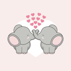 Couple elephant with pink hearts for Valentine's day.