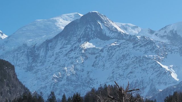 Amazing close up to the perennial glaciers of the Mont Blanc range on the French side. Ice and fresh snow. Wonderful landscape