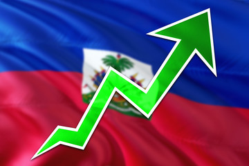 Fototapeta premium Haiti economy graph is indicating positive growth, green arrow going up with trend line. Business concept on national background.