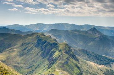 Naklejka na ściany i meble Panorama from the Puy Mary mountain, Cantal, France
