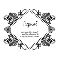 Black white flower frame, design of card tropical, concept spring. Vector