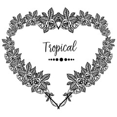 Black white flower frame, design of card tropical, concept spring. Vector