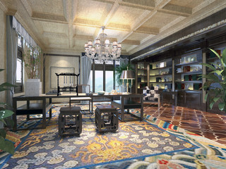 3d render. Study and work office interior.