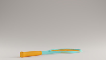 Gulf Blue Turquoise and Orange Tennis Racket Laying Flat on the Ground 3d 