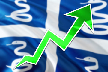 Martinique economy graph is indicating positive growth, green arrow going up with trend line. Business concept on national background.
