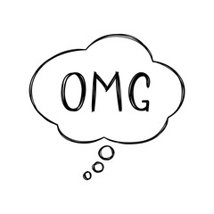 Doodle hand drawn speech bubble in sketchy style with inscription OMG. 