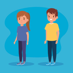 girl and boy children with hairstyle and casual clothes