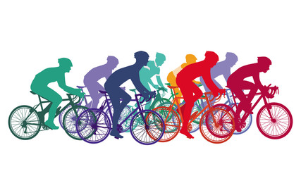 Fototapeta premium Radrennsport, Menschen auf Rennrädern, Gruppe von Radfahrern