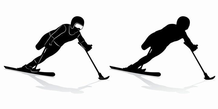 silhouette of a invalid skier , vector drawing