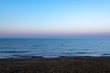 Early morning light during sunrise over Tyrrhenian sea near Sperlonga and Terracina, Lazio, Italy