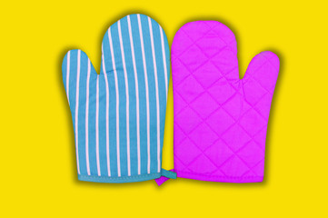 Kitchen cleaning set sponges and gloves background