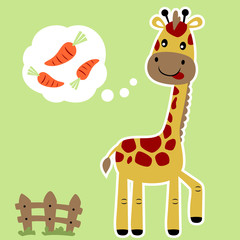 giraffe dreaming carrot, vector cartoon illustration