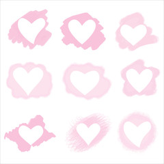 Fototapeta na wymiar Watercolor hearts for valentines day, wedding anniversary template