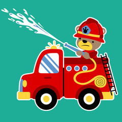 vector cartoon of funny firefighter on duty