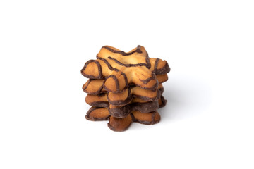 Shortbread cookies with chocolate isolated on white background.