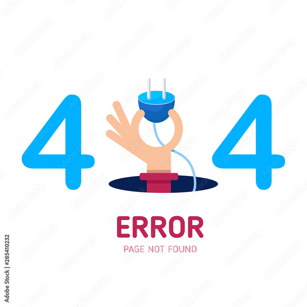 Aufkleber 404 error page not found vector hand hold plug graphic background