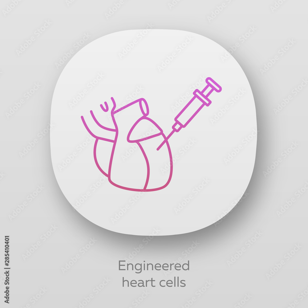 Poster engineered heart cells app icon. human engineered cardiac tissues. hects. heart injection. biotechno